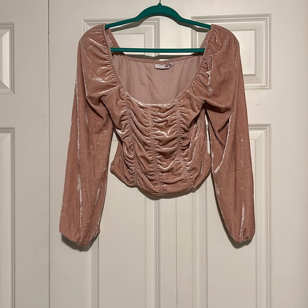 Cropped Velvet Long Sleeve Blouse Size L